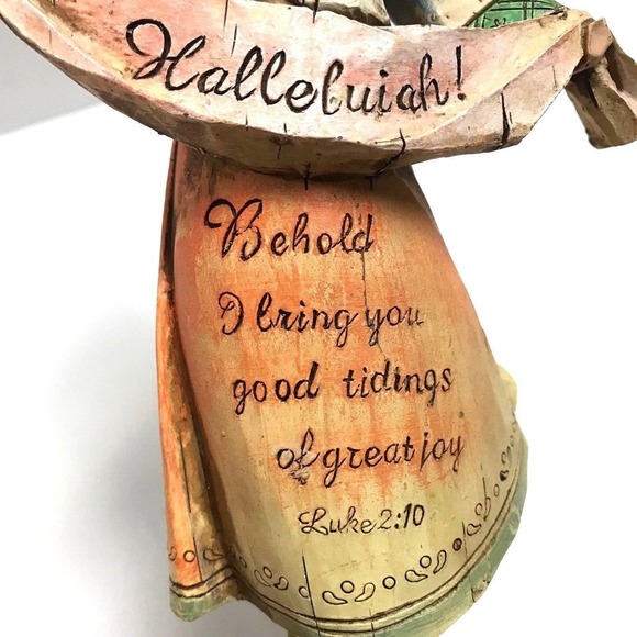 Angel Hallelujah Figurine Luke 2:10 Looks Like Carved Wood Resin - Picture 3 of 12